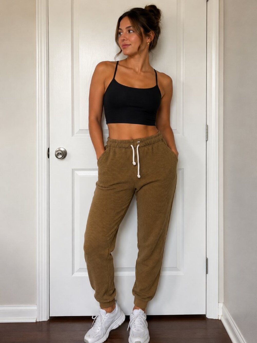 aerie Waffle Knit Joggers in Brown